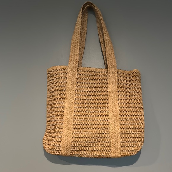 Tan Woven Tote Bag with Basket-Weave Texture - Picture 7 of 7